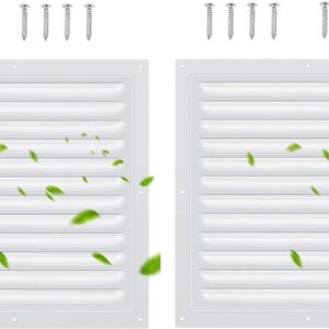 2 Pack 10x10 Inch Aluminum Gable Vent,Attic Vent White Gable Vent, Flat Square Air Vent Louver with Insect Screen Vent Grille for Exterior Door House Attic Garage Ceiling (10 x 10 Inch)