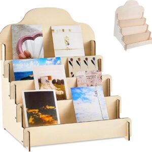 Greeting Card Display Stands 4Tier Durable Wooden Stickers Display Risers Multipurpose Portable Blank Retail Display Shelves Card Display Rack for Greeting Card Photos Postcard Literature (1)