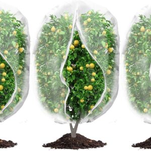 3Pcs Plant Covers from Insects, Bird Netting Barrier for Blueberry Bushes with Drawstring Zipper Mesh Garden Fruit Tree Bags Plants Net Cage Protect Tomato Vegetable Citrus, 3.3×5Ft - 3.3×5Ft/ 3pcs/