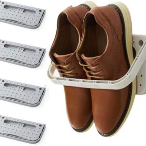 Shoe rack - 4 pieces - Grey - Foldable - Wall-mounted shoe rack - Foldable shoe rack - Punch-Free - Simple shoe rack - Plastic