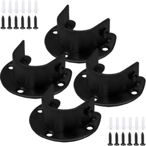 Biaungdo 1-1/4 Inch Stainless Steel Closet Rod End Supports, 4 Pcs Black Heavy Duty Wardrobe Rod Brackets Closet Pole Sockets Flange Rod Holder, U-Shaped