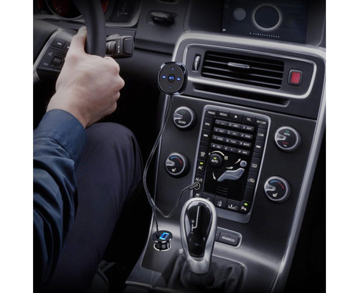 Bluetooth Car Receiver Aux Wireless Adapter Dongle Black – Nice N Cheap Variety Store Close Up Of The Circular Controller Buttons On The Black Wireless Car Receiver