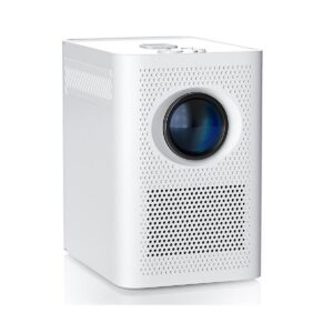 White mini WiFi LED projector with sleek plastic casing