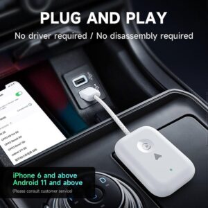 Dual Port Wireless Car Adapter Plugged Into A Vehicle Console Type-C Slot