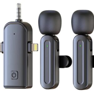 Dual Wireless Lavalier Microphone transmitters and smartphone receiver kit