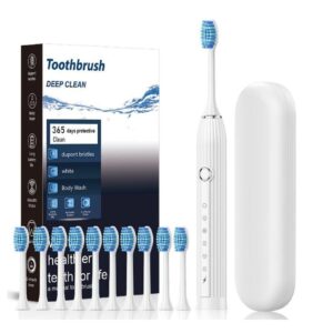 Electric Toothbrush with 10 Brush Heads and Travel Case Rechargeable Toothbrush Sets -White