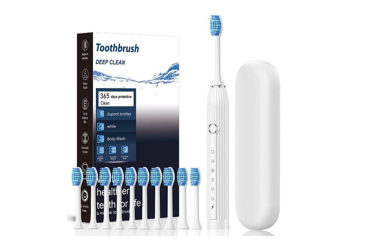 Electric Toothbrush With 10 Brush Heads And Travel Case Rechargeable Toothbrush Sets -White – Nice N Cheap Variety Store Electric Toothbrush With 10 Brush Heads And Travel Case Rechargeable Toothbrush Sets -White