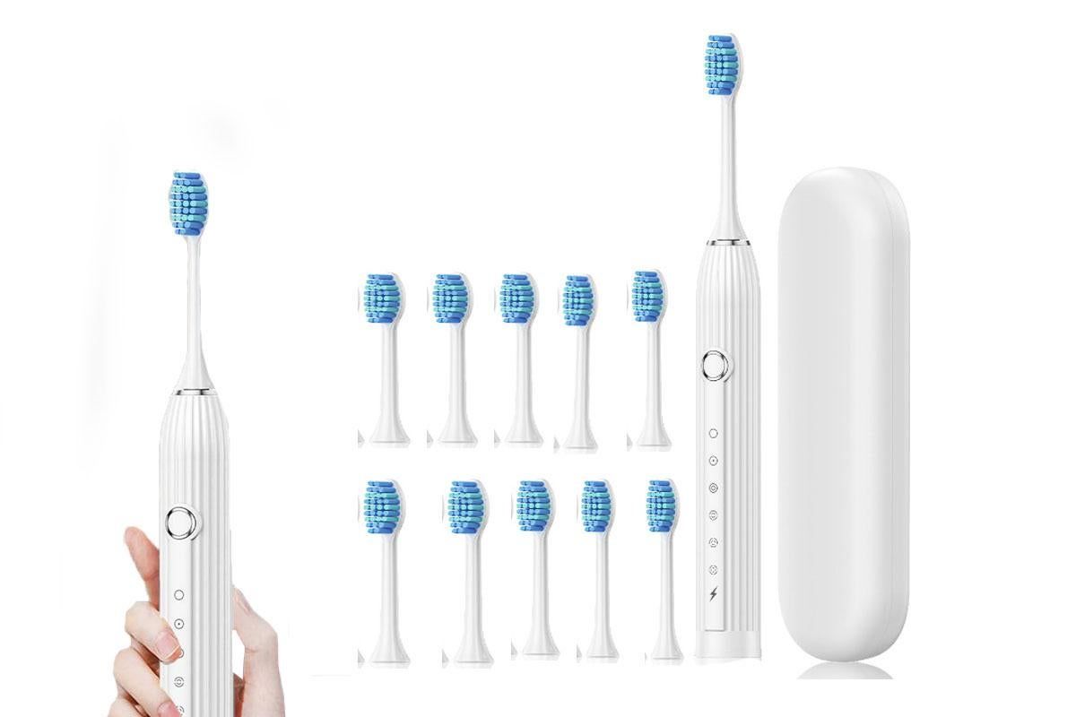 Electric Toothbrush With 10 Brush Heads And Travel Case Rechargeable Toothbrush Sets -White – Nice N Cheap Variety Store Electric Toothbrush With 10 Brush Heads And Travel Case Rechargeable Toothbrush Sets -White - Image 2