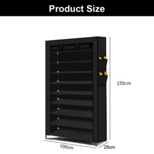 9 Tier Shoe Rack Portable Storage Cabinet Organiser Portable Wardrobe W/ Cover Black - Image 4