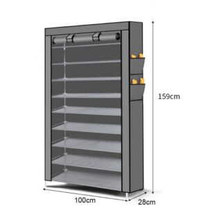 9 Tier Shoe Rack Portable Storage Cabinet Organiser Portable Wardrobe W/ Cover Gray - Image 2