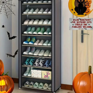9 Tier Shoe Rack Portable Storage Cabinet Organiser Portable Wardrobe W/ Cover Gray - Image 4