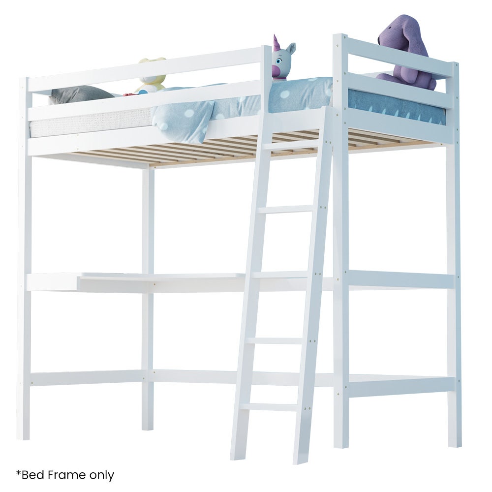 Kingston Slumber Wooden Kids Single Loft Bed Frame With Desk - White – Nice N Cheap Variety Store Kingston Slumber Wooden Kids Single Loft Bed Frame With Desk - White