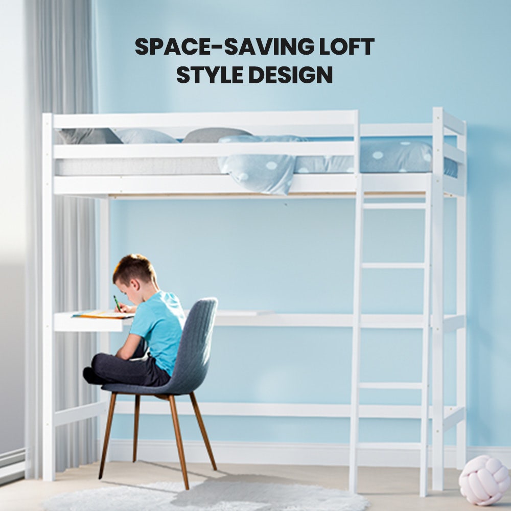 Kingston Slumber Wooden Kids Single Loft Bed Frame With Desk - White – Nice N Cheap Variety Store Kingston Slumber Wooden Kids Single Loft Bed Frame With Desk - White - Image 7