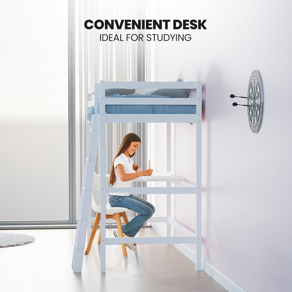 Kingston Slumber Wooden Kids Single Loft Bed Frame With Desk - White – Nice N Cheap Variety Store Kingston Slumber Wooden Kids Single Loft Bed Frame With Desk - White - Image 8