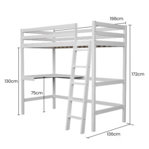 Kingston Slumber Wooden Kids Single Loft Bed Frame With Desk - White – Nice N Cheap Variety Store Kingston Slumber Wooden Kids Single Loft Bed Frame With Desk - White - Image 12
