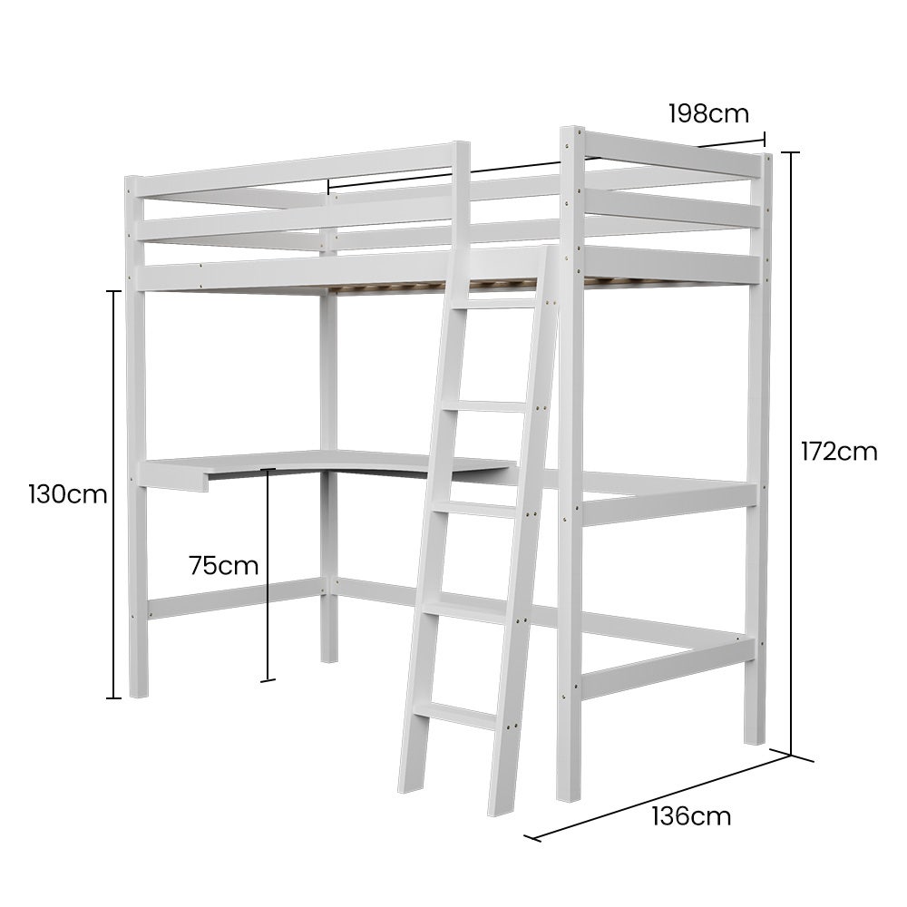 Kingston Slumber Wooden Kids Single Loft Bed Frame With Desk - White – Nice N Cheap Variety Store Kingston Slumber Wooden Kids Single Loft Bed Frame With Desk - White - Image 12