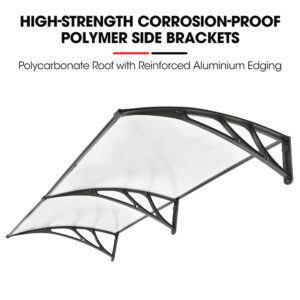 Shade Shield 2X1M Aluminium Exterior Awning, Black Diy External Uv Rain Protection Clear Polycarbonate Canopy Cover - Image 4