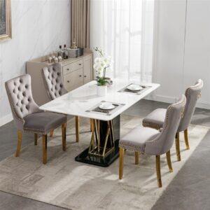 Aaden 2X Velvet Dining Chairs With Golden Metal Legs-Grey - Image 14