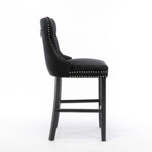 6X Velvet Bar Stools With Studs Trim Wooden Legs Tufted Dining Chairs Kitchen - Image 5