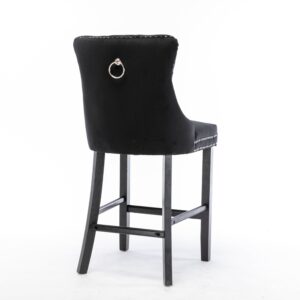 6X Velvet Bar Stools With Studs Trim Wooden Legs Tufted Dining Chairs Kitchen - Image 6