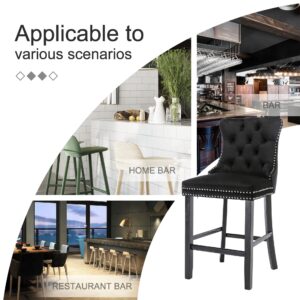 6X Velvet Bar Stools With Studs Trim Wooden Legs Tufted Dining Chairs Kitchen - Image 10