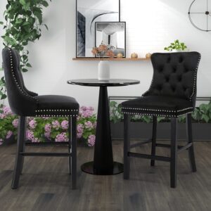 6X Velvet Bar Stools With Studs Trim Wooden Legs Tufted Dining Chairs Kitchen - Image 11