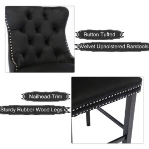 6X Velvet Bar Stools With Studs Trim Wooden Legs Tufted Dining Chairs Kitchen - Image 15