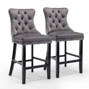 2X Velvet Bar Stools With Studs Trim Wooden Legs Tufted Dining Chairs Kitchen – Nice N Cheap Variety Store 2X Velvet Bar Stools With Studs Trim Wooden Legs Tufted Dining Chairs Kitchen - Image 10
