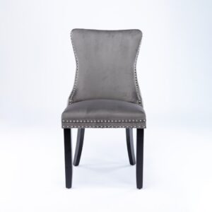 6X Velvet Upholstered Dining Chairs Tufted Wingback Side Chair With Studs Trim Solid Wood Legs For Kitchen - Image 3