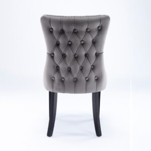 6X Velvet Upholstered Dining Chairs Tufted Wingback Side Chair With Studs Trim Solid Wood Legs For Kitchen - Image 5