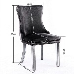 6X Velvet Upholstered Dining Chairs Tufted Wingback Side Chair With Studs Trim Solid Wood Legs For Kitchen - Image 7
