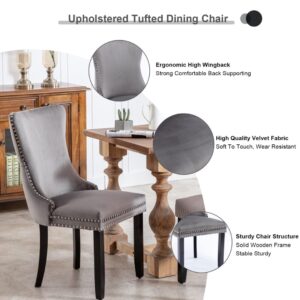 6X Velvet Upholstered Dining Chairs Tufted Wingback Side Chair With Studs Trim Solid Wood Legs For Kitchen - Image 8