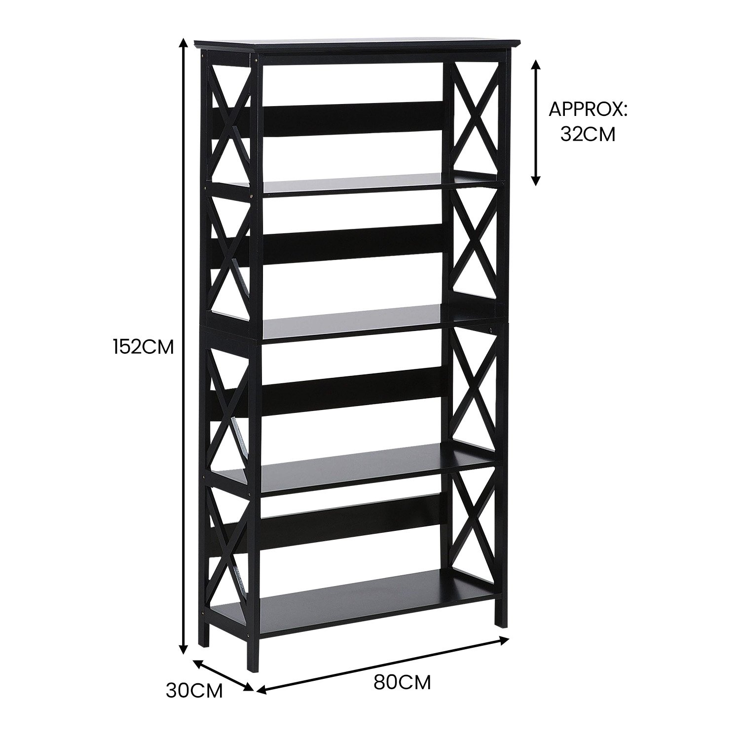 Sarantino Daphne 5-Tier Cross Panel Bookshelf – Nice N Cheap Variety Store Sarantino Daphne 5-Tier Cross Panel Bookshelf - Image 2