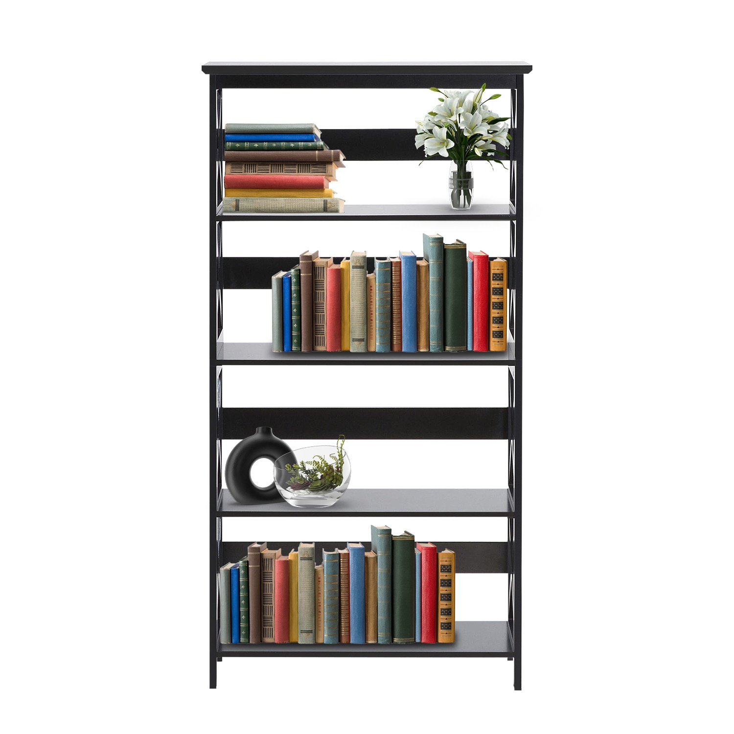 Sarantino Daphne 5-Tier Cross Panel Bookshelf – Nice N Cheap Variety Store Sarantino Daphne 5-Tier Cross Panel Bookshelf - Image 8