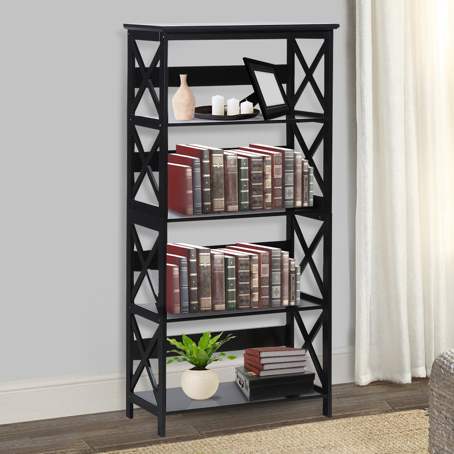 Sarantino Daphne 5-Tier Cross Panel Bookshelf – Nice N Cheap Variety Store Sarantino Daphne 5-Tier Cross Panel Bookshelf - Image 10