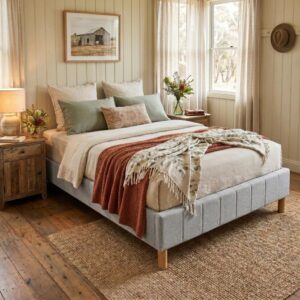 Metal Bedframe Mattress Foundation (Light Grey) – Double