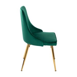Viva Forever Set Of 2 Green Velvet Dining Chairs-Art Deco Design With Gold Metal Legs - Image 8
