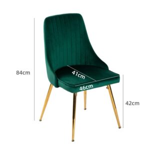 Viva Forever Set Of 2 Green Velvet Dining Chairs-Art Deco Design With Gold Metal Legs - Image 13