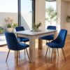 Grey Rectangular Dining Table With 4X Blue Velvet Chairs Product Image Nice N Cheap Variety Store