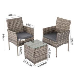 2 Seater Pe Rattan Outdoor Furniture Chat Set- Mixed Grey - Image 5