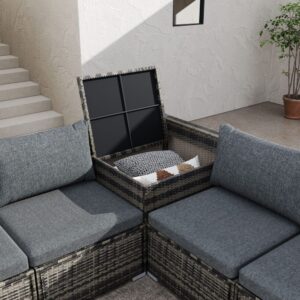 7Pc Outdoor Wicker Lounge With Storage Corner (Grey) - Image 12