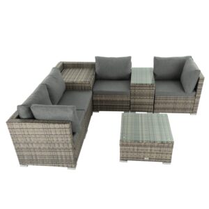 7Pc Outdoor Wicker Lounge With Storage Corner (Grey) - Image 4