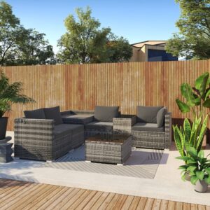 7Pc Outdoor Wicker Lounge With Storage Corner (Grey) - Image 5