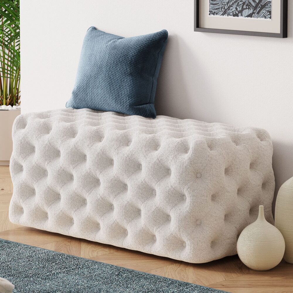 Elsa Tufted Ottoman Beach Boucle White-Rectangular – Nice N Cheap Variety Store Elsa Tufted Ottoman Beach Boucle White-Rectangular