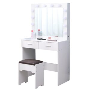Fidel Vanity Set With Cushioned Stool And Lighted Mirror- White – Nice N Cheap Variety Store Fidel Vanity Set With Cushioned Stool And Lighted Mirror- White - Image 4