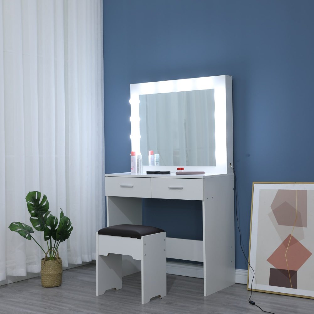 Fidel Vanity Set With Cushioned Stool And Lighted Mirror- White – Nice N Cheap Variety Store Fidel Vanity Set With Cushioned Stool And Lighted Mirror- White - Image 8