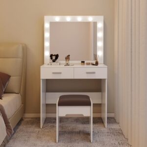 Fidel Vanity Set With Cushioned Stool And Lighted Mirror- White – Nice N Cheap Variety Store Fidel Vanity Set With Cushioned Stool And Lighted Mirror- White - Image 5