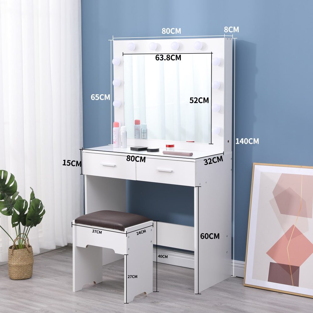 Fidel Vanity Set With Cushioned Stool And Lighted Mirror- White – Nice N Cheap Variety Store Fidel Vanity Set With Cushioned Stool And Lighted Mirror- White - Image 12