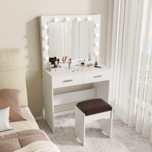 Fidel Vanity Set With Cushioned Stool And Lighted Mirror- White – Nice N Cheap Variety Store Fidel Vanity Set With Cushioned Stool And Lighted Mirror- White - Image 6