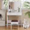 Fidel Vanity Set With Cushioned Stool And Lighted Mirror- White Product Image Nice N Cheap Variety Store